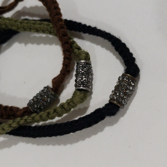 Boho Woven Set of 3– Adjustable Braided Bracelets w/ Metallic Beads - Women's - Picture 4 of 8